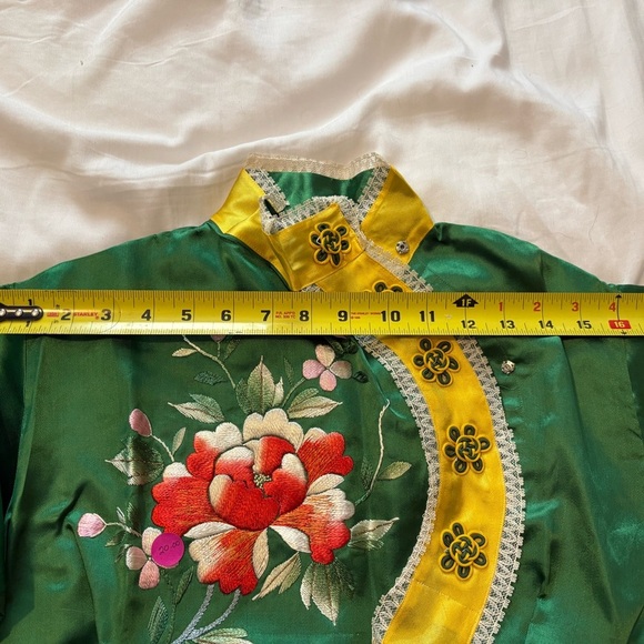Vtg 1950s Traditional Korean Women's M 8-10 Hanbok 4 Piece Green Embroidered - Picture 6 of 16